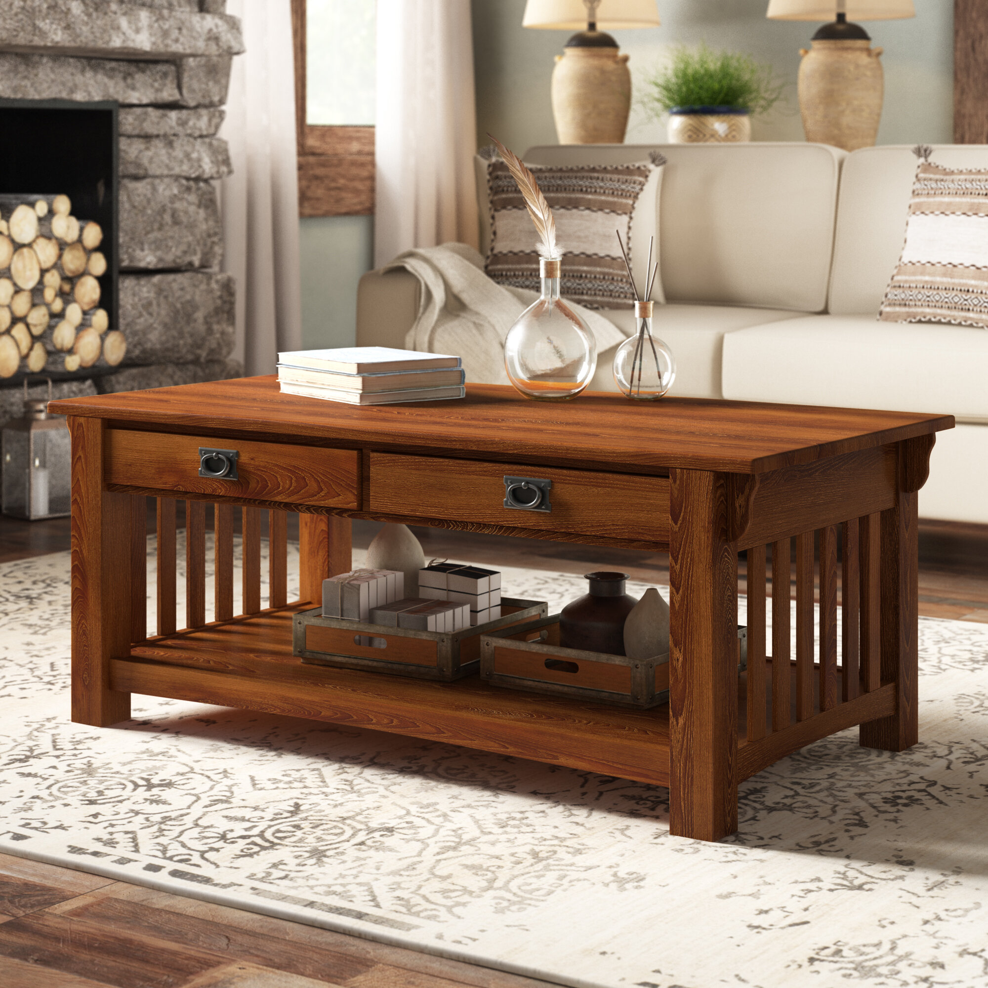 all wood coffee table with storage