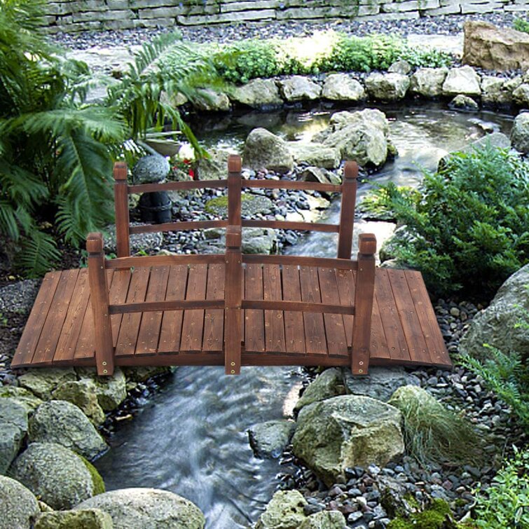 Garden Bridge Classic Wooden Arch with Safety Rails Natural Finis 