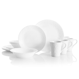 Cream Embossed Heart 12 Piece Dinner Set Kitchenware GIFT Plate Bowl Porcelain 