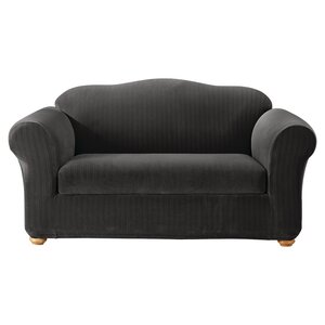 Stretch Pinstripe Box Cushion Loveseat Slipcover