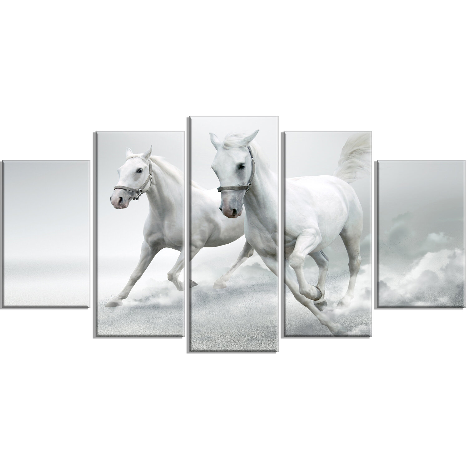 Designart Running White Horses 5 Piece Wall Art On Wrapped