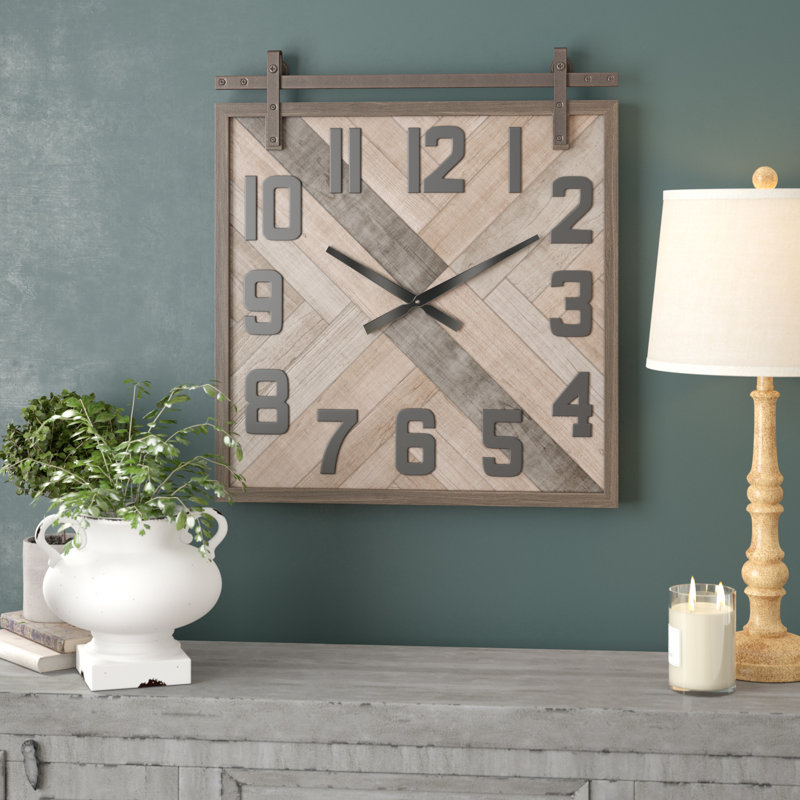 Gracie Oaks Allport Modern Wood And Iron Square Analogue Wall Clock Reviews