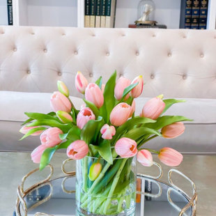 TULIPS ARTIFICIAL SILK FLOWER SPRING BOUQUET BUNCH 15 MIXED PURPLE PINK YELLOW 
