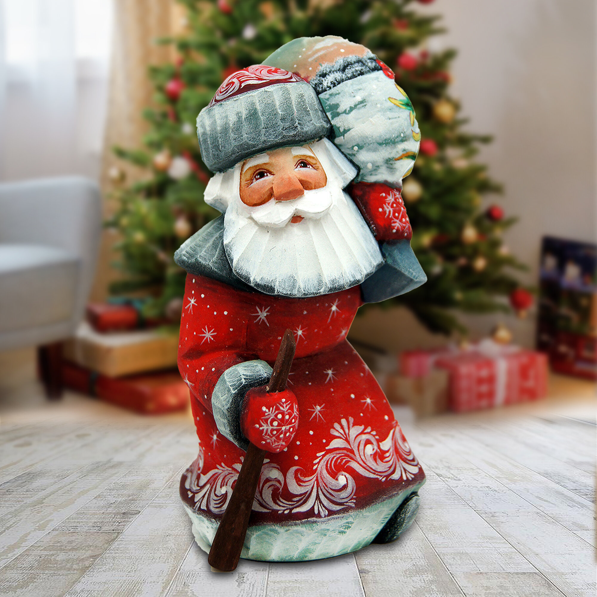 Hand Carved Hand painted Wooden Santa ornament