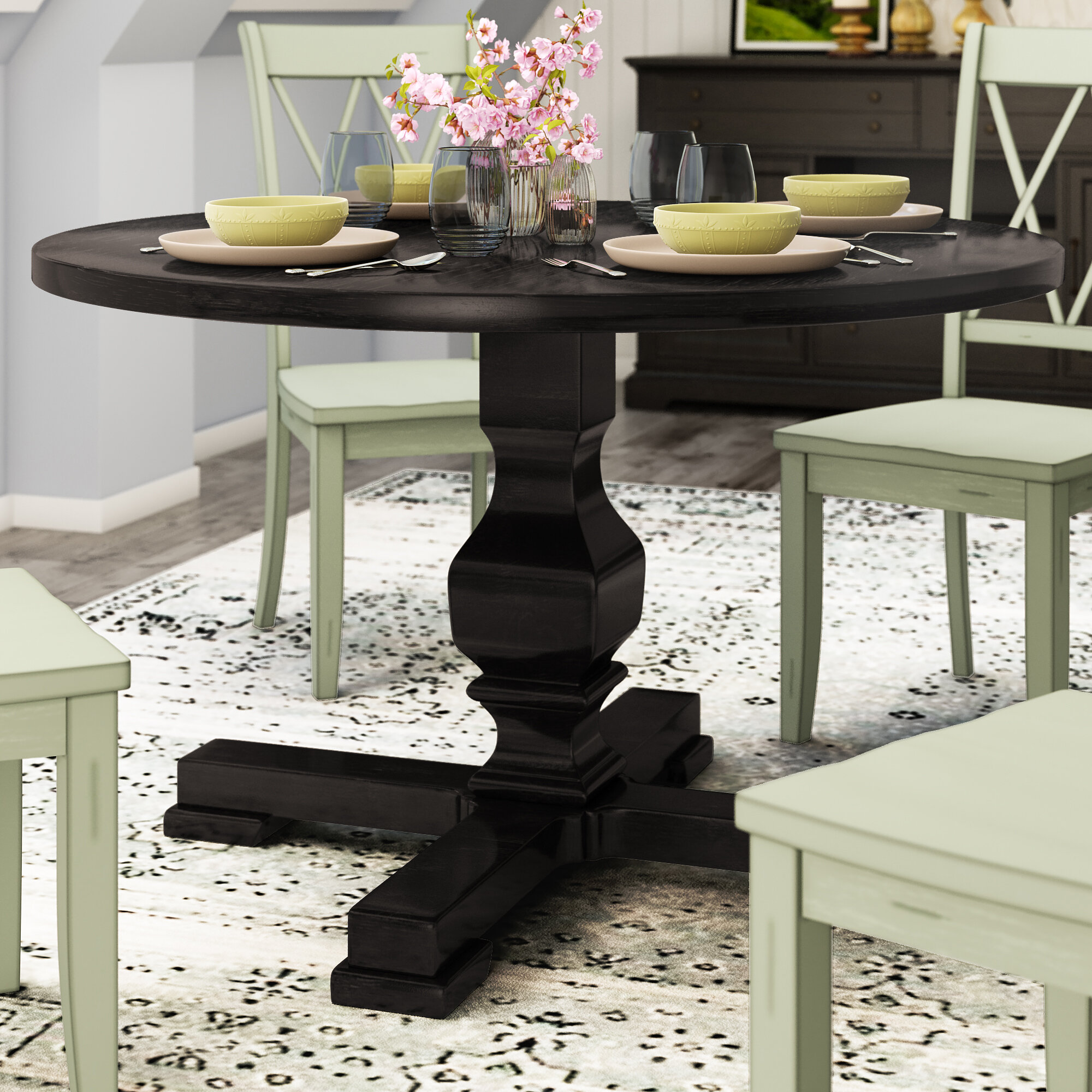 Black Pedestal Dining Table And Chairs : Hart Round Reclaimed Wood