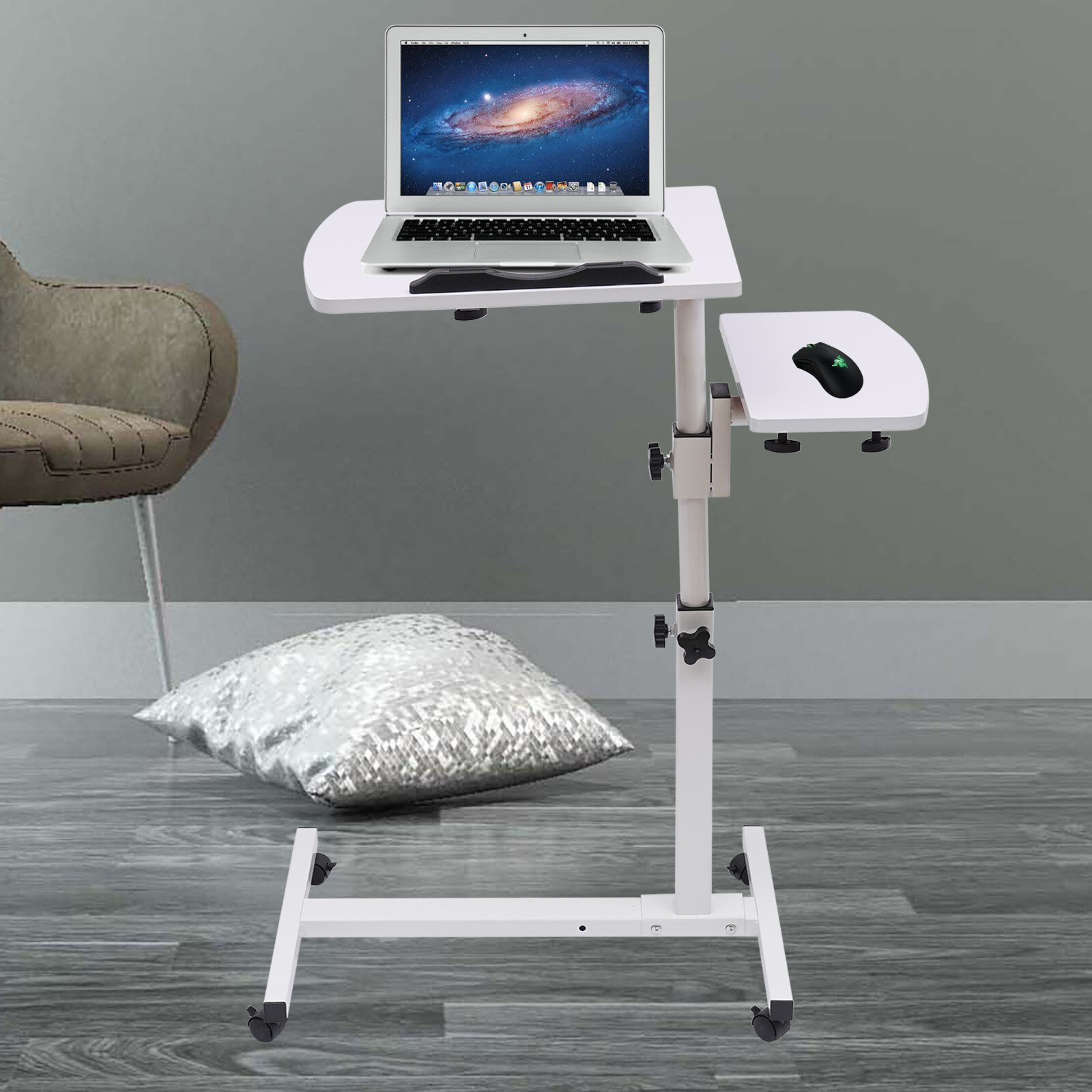 Rolling Adjustable Overbed Table Computer Laptop Desk Food Tray w/ Tilting Top