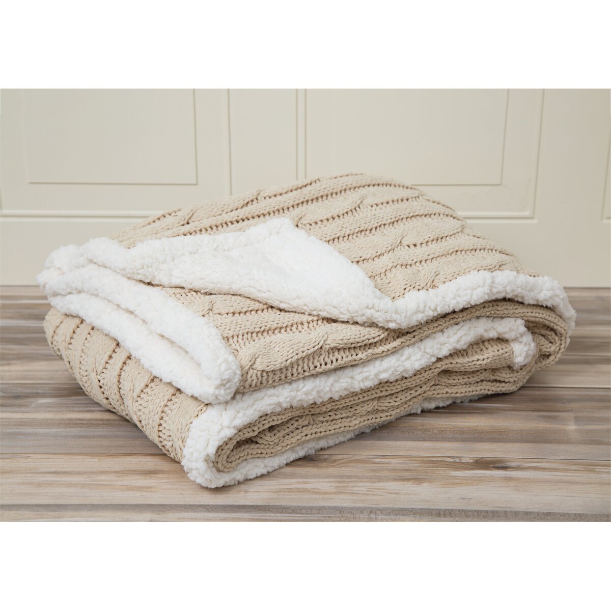 Winston Porter Cassimere Cable Knitted Chenille Sherpa Throw