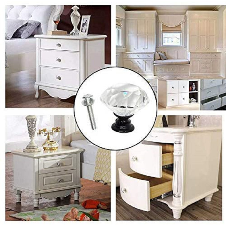 12PCS Crystal Glass Door Knobs Drawer Cabinet Furniture Kitchen Handle W/Screws 