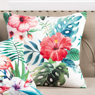 Farmhouse Rustic Outdoor Decorative Pillows Birch Lane Sherwick Hibiscus Fl Tropical Print Indoor Outdoor Throw Pillow