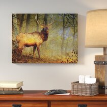 Highland Elk Animal Printed Canvas Picture A1.30"x20"30mm Deep Wall Art 