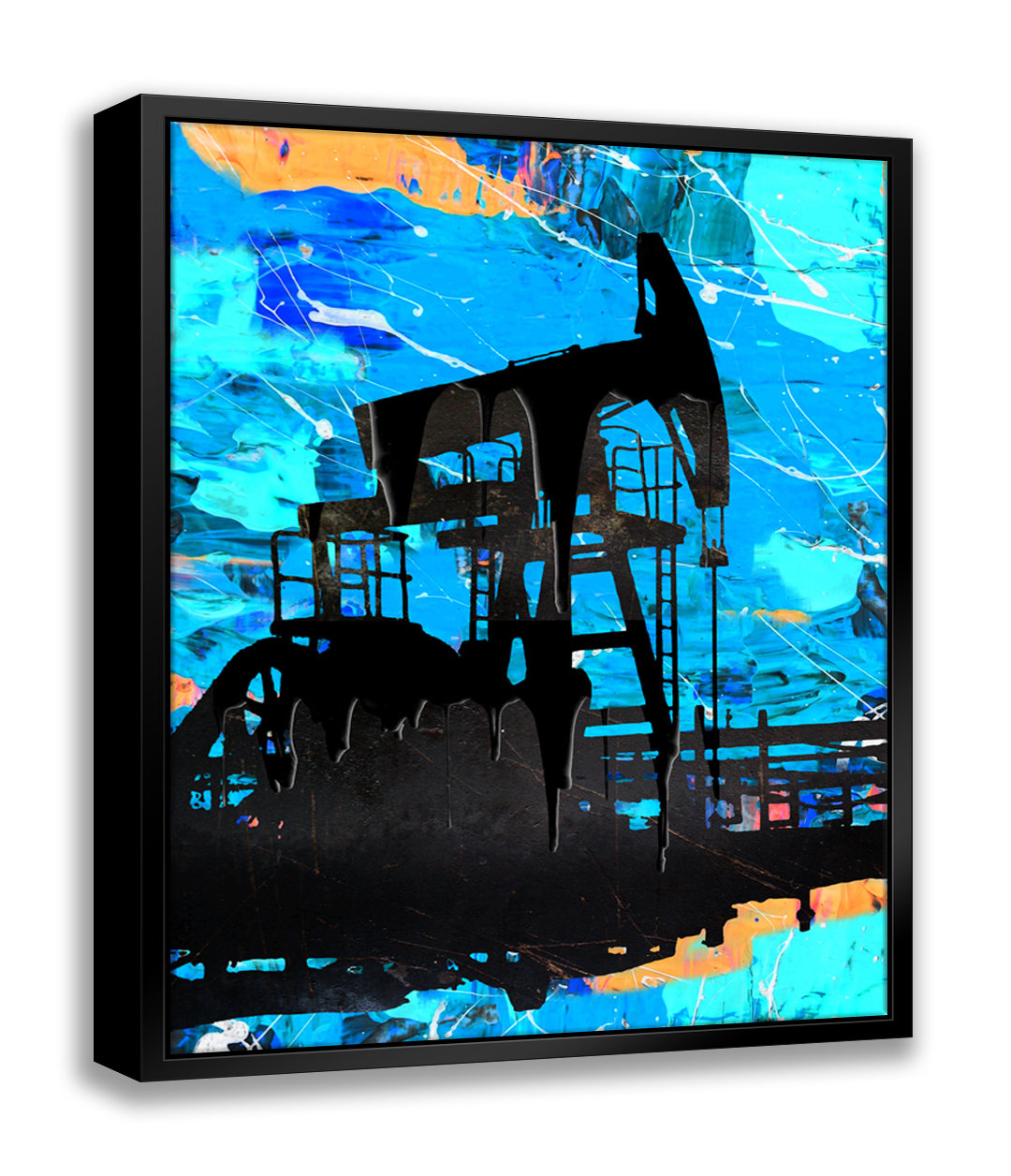 17 Stories Pumpjack Blue Pop ArtGiclee on Canvas with Float Frame