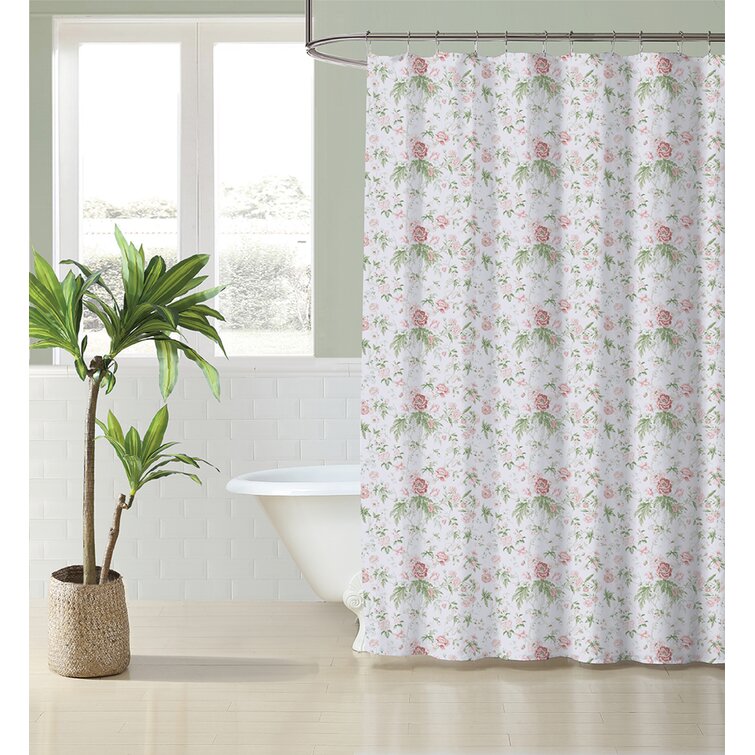 Laura Ashley Breezy Floral Cotton Pink Shower Curtain & Reviews | Wayfair
