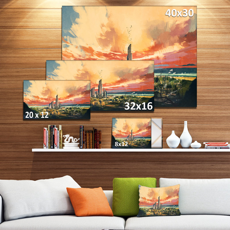 East Urban Home Sunset Futuristic Scifi City With Skyscrapper