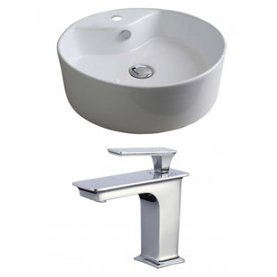 Go to store & view more images American Imaginations Ceramic Circular Vessel Bathroom Sink with Faucet and Overflow
