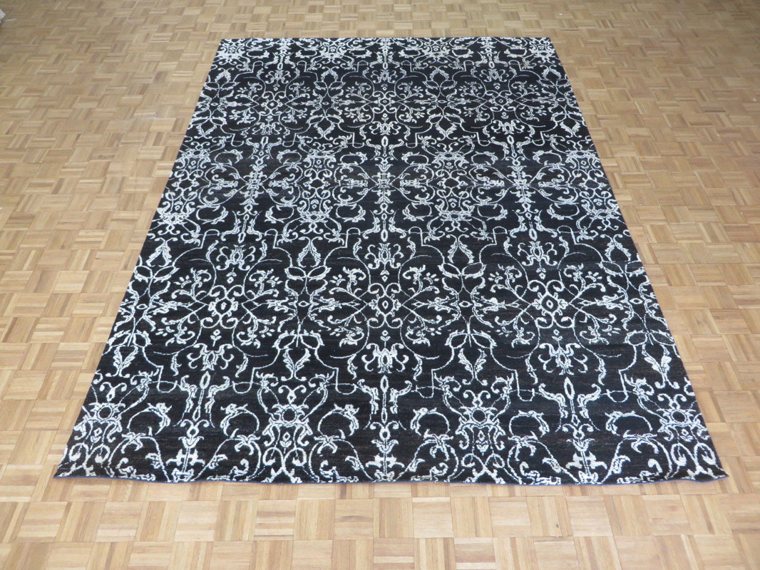Canora Grey One Of A Kind Josephson Damask Hand Knotted Black Area One Of A Kind Josephson Damask Hand Knotted Black Area Rug
