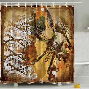 Vintage Lace with British Butterfly Print Shower Curtain