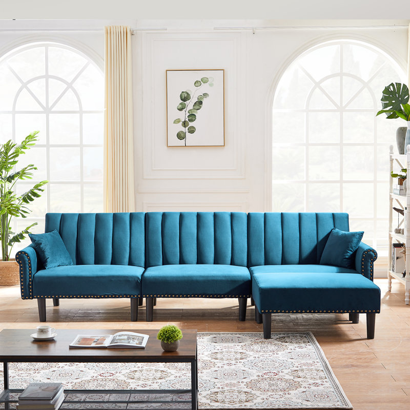 Everly Quinn Rivet Upholstered Combination Sofa With Adjustable Back Modular Chaise Sectional Sofa Velvet Upholstered Sofa Bed Double Deck Chair With 2 Throw Pillows Modern Contemporary Style Wayfair Ca The cushion backed sectional is one with the back cushioning attached to the sofa.