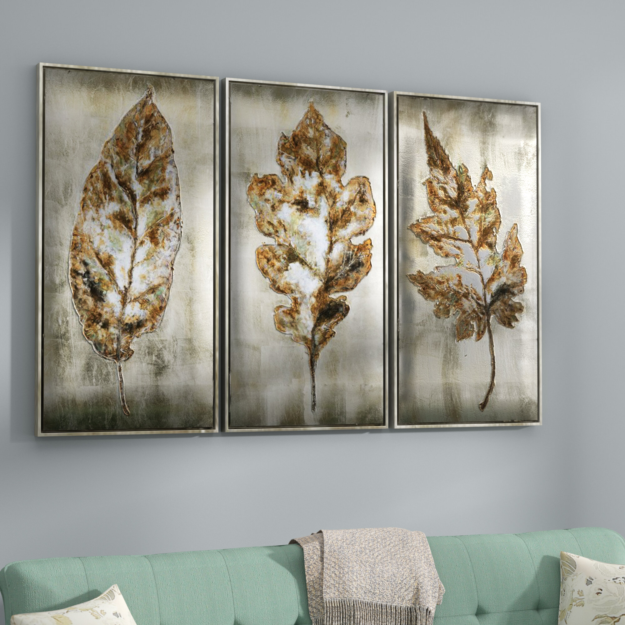 Darby Home Co Leaves Modern 3 Piece Framed Painting Set Reviews Wayfair