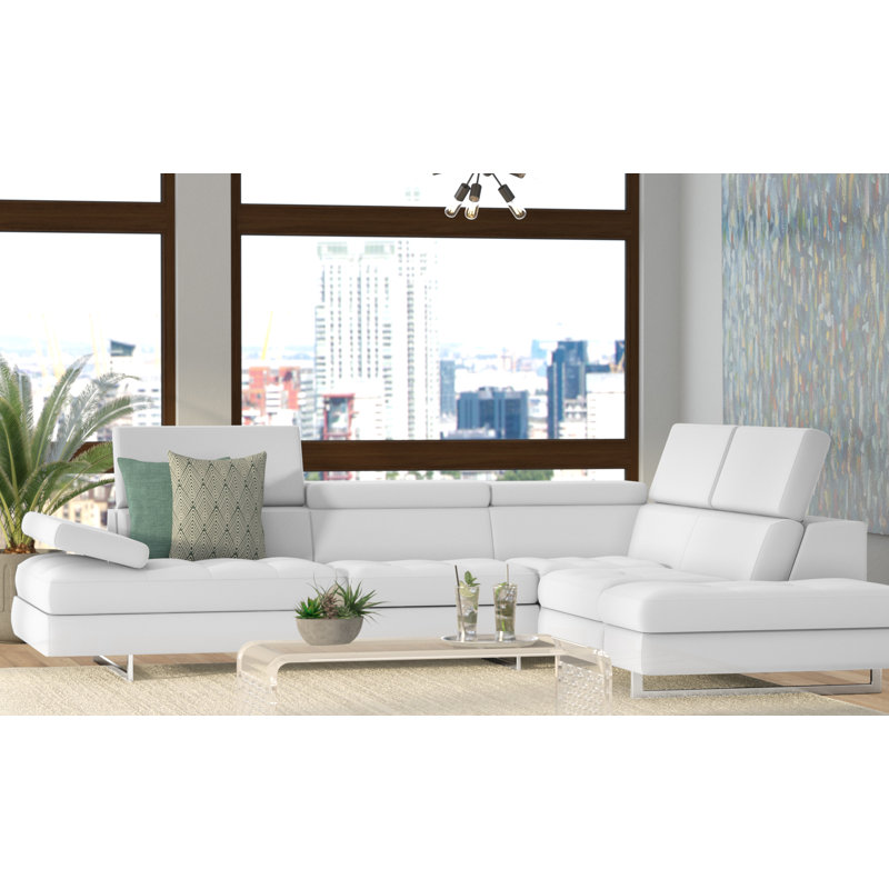 Orren Ellis Abgail 114 Wide Genuine Leather Sofa Chaise Reviews Wayfair