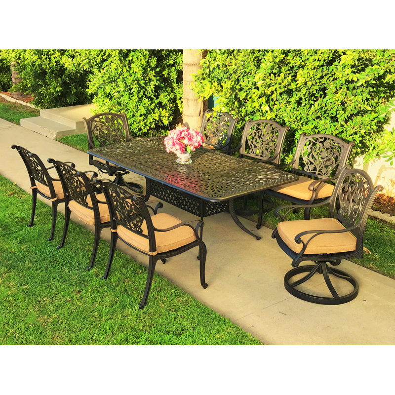 Fleur De Lis Living Camptown 9 Piece Sunbrella Dining Set ...