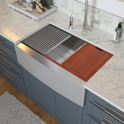 33" L x 22" W Farmhouse Workstation Kitchen Sink Stainless Steel Kitchen Sink Apron Front Sink