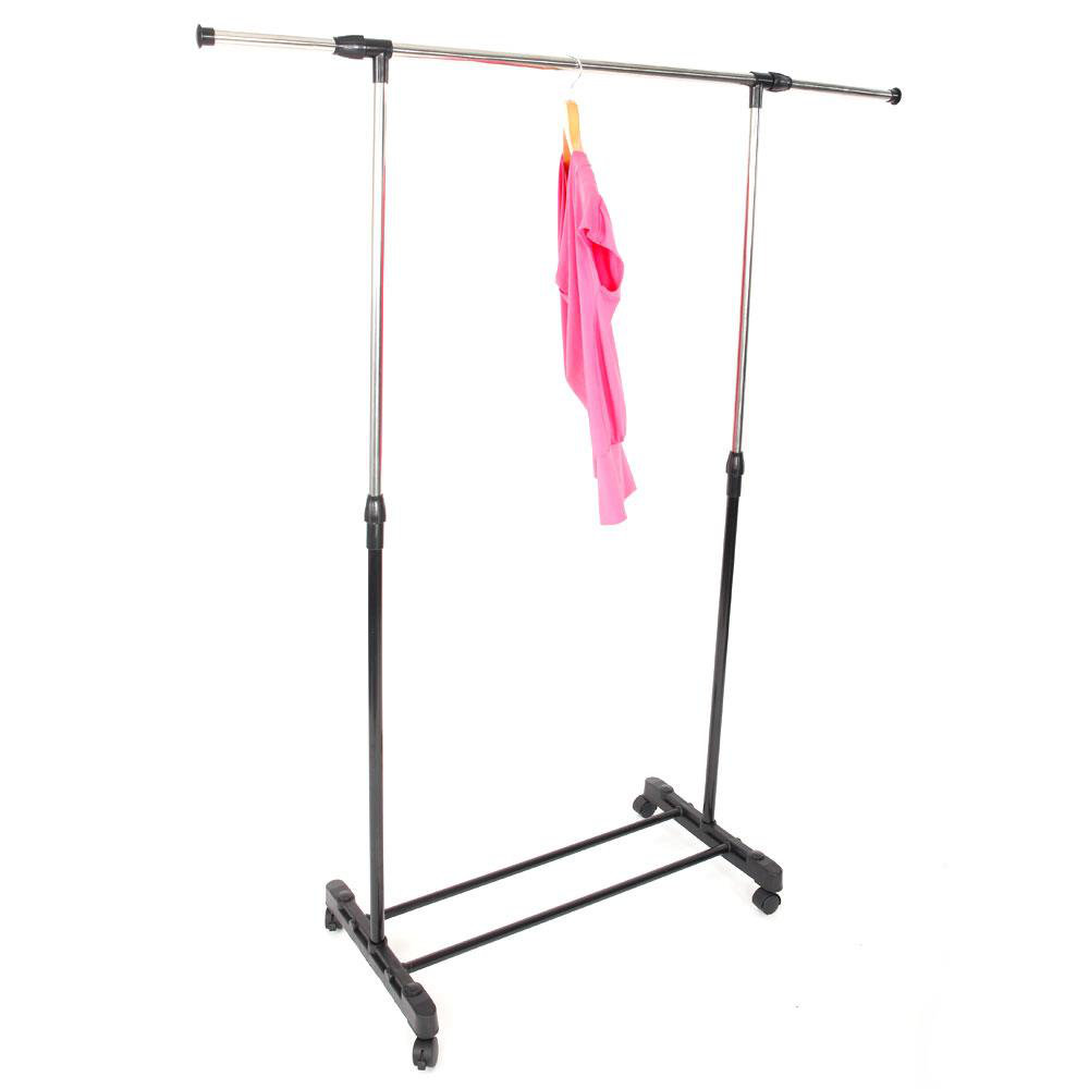 Single-bar Vertical /& Horizontal Stretching Stand Clothes Rack Black /& Silver Adjustable Clothes Garment Rack