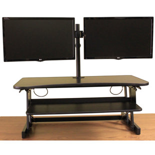 Review Cheverton DADR 37 x 20 Premium Height Adjustable Monitor Stand with Monitor Arm by Latitude Run