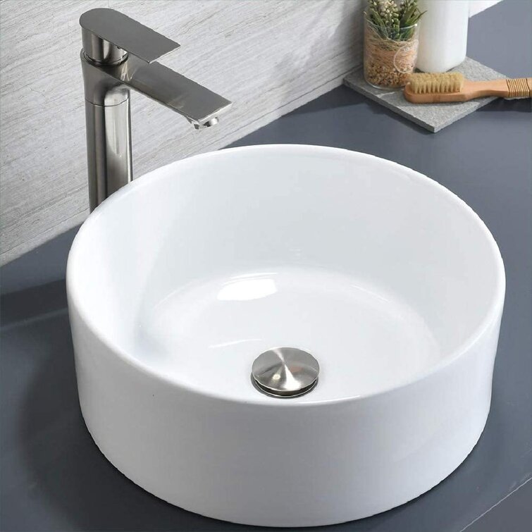 Bathroom Round Vessel Sink Ceramic Wash Basin Bowl Faucet Mixer Tap Drain Combo