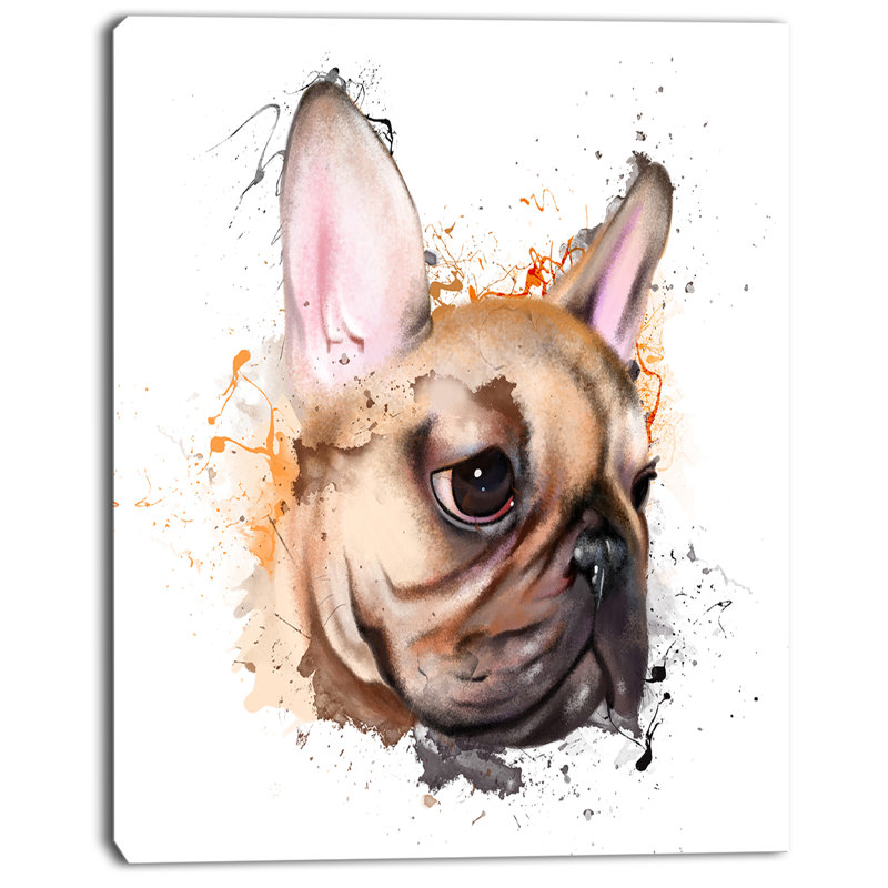 Designart Brown Watercolor French Bulldog Painting Print On