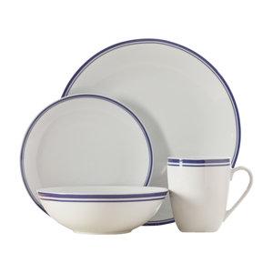 Wayfair Basics 16 Piece Striped Porcelain Dinnerware Set, Service for 4