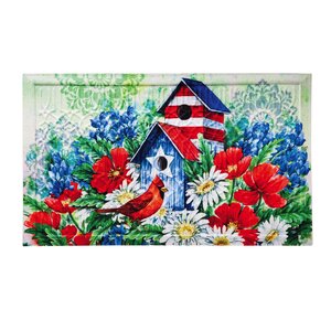 Ferrand Patriotic Birdhouse and Cardinal Embossed Doormat