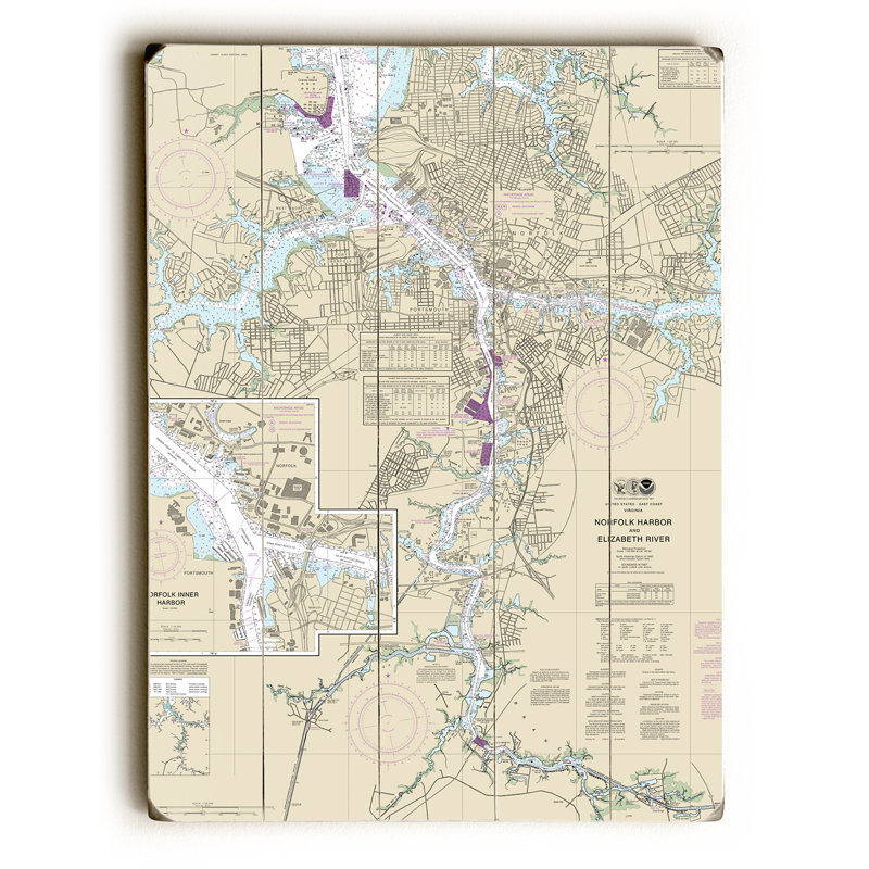 Longshore Tides Nautical Chart Norfolk Harbor And Elizabeth River Va Graphic Art On Wood Wayfair