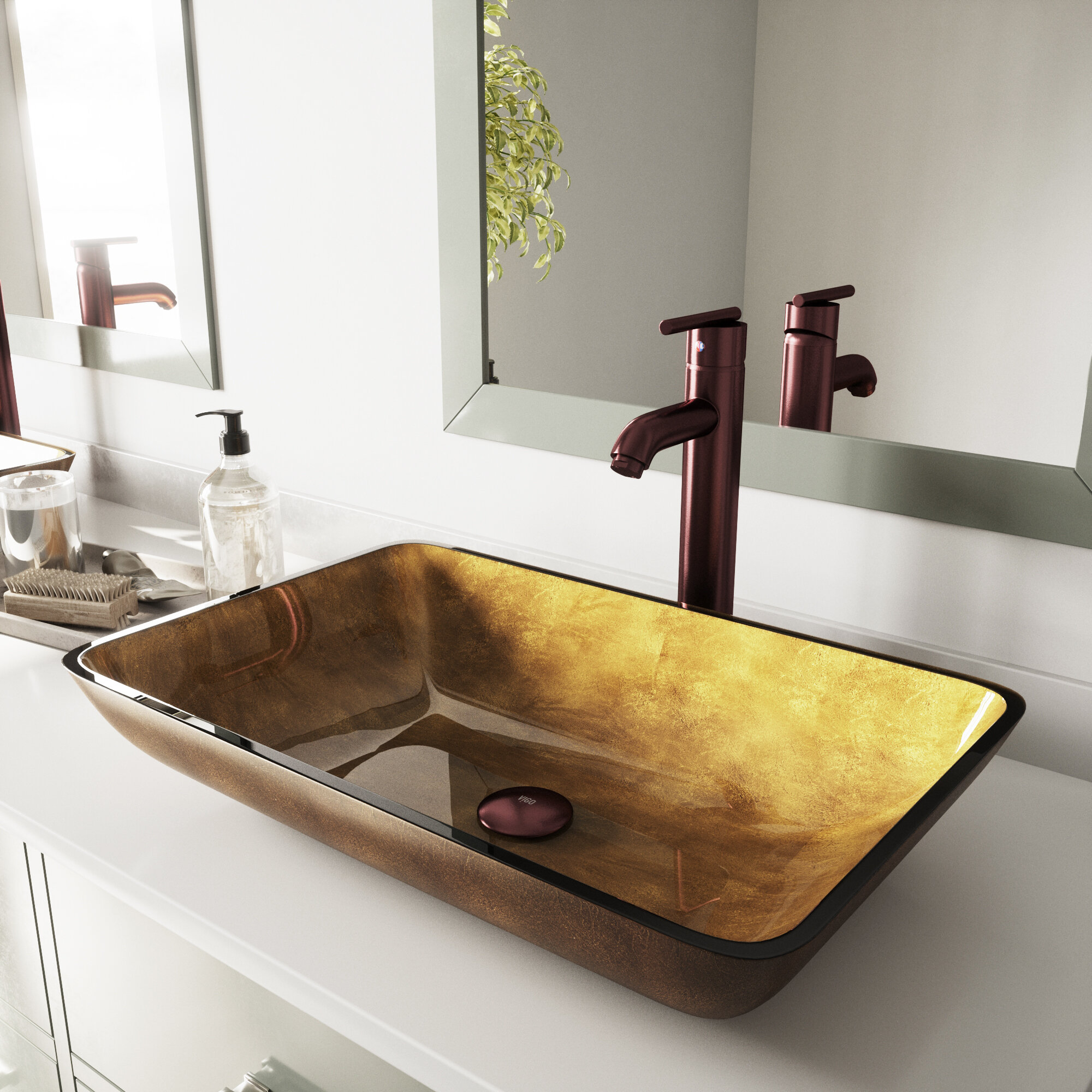 Vigo Copper Gold Glass Rectangular Vessel Bathroom Sink Reviews Wayfair