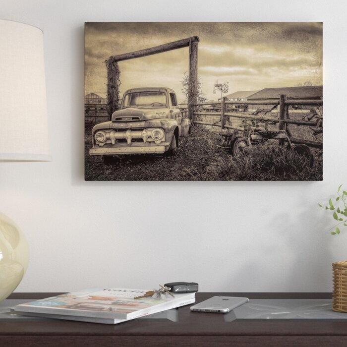 Old Ford At The Farm Graphic Art Print On Canvas