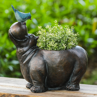 Handmade Hippo Statue Flowerpot Planter