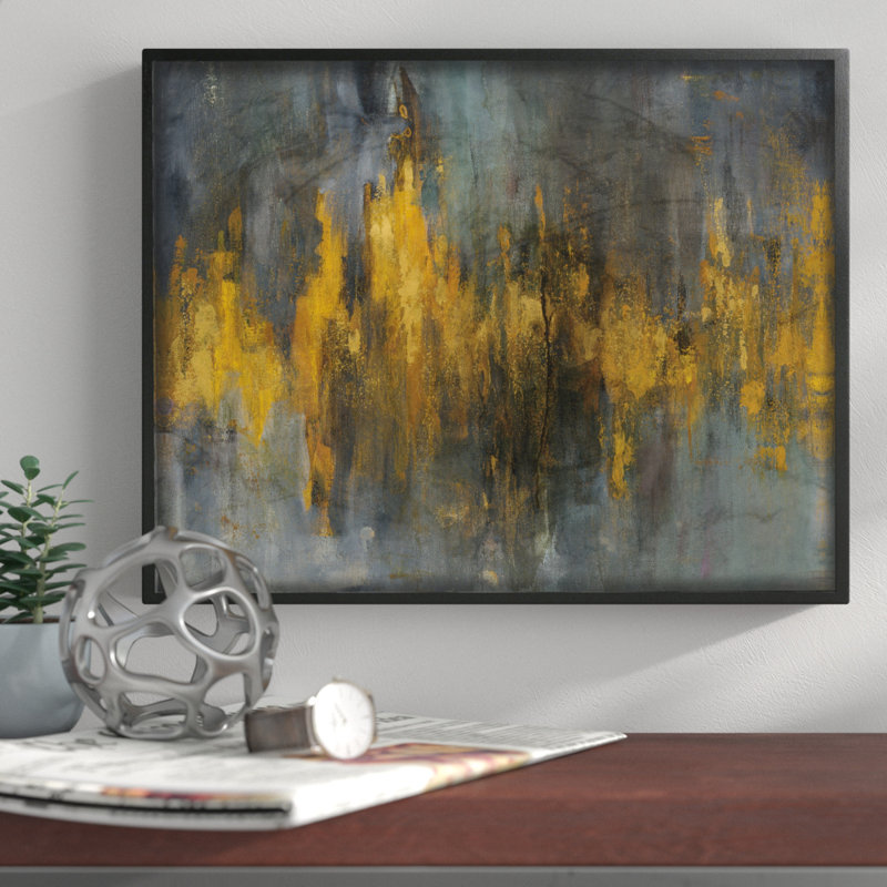 Orren Ellis Black And Gold Abstract Fire Acrylic Painting Print