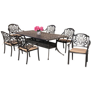 Go to store & view more images Nina 7 Piece Sunbrella Dining Set with Sunbrella Cushions by Fleur De Lis Living