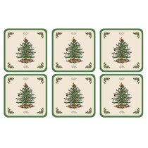 Christmas Xmas Tree with Decorations Square Wood Cork Drink Coaster D32 