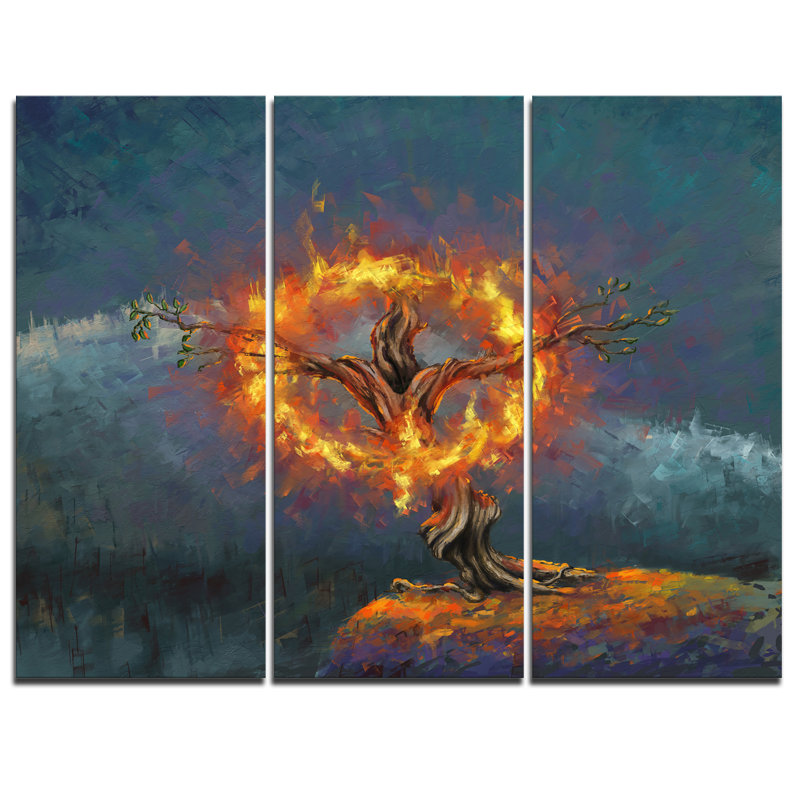Designart God In The Burning Bush 3 Piece Painting Print On