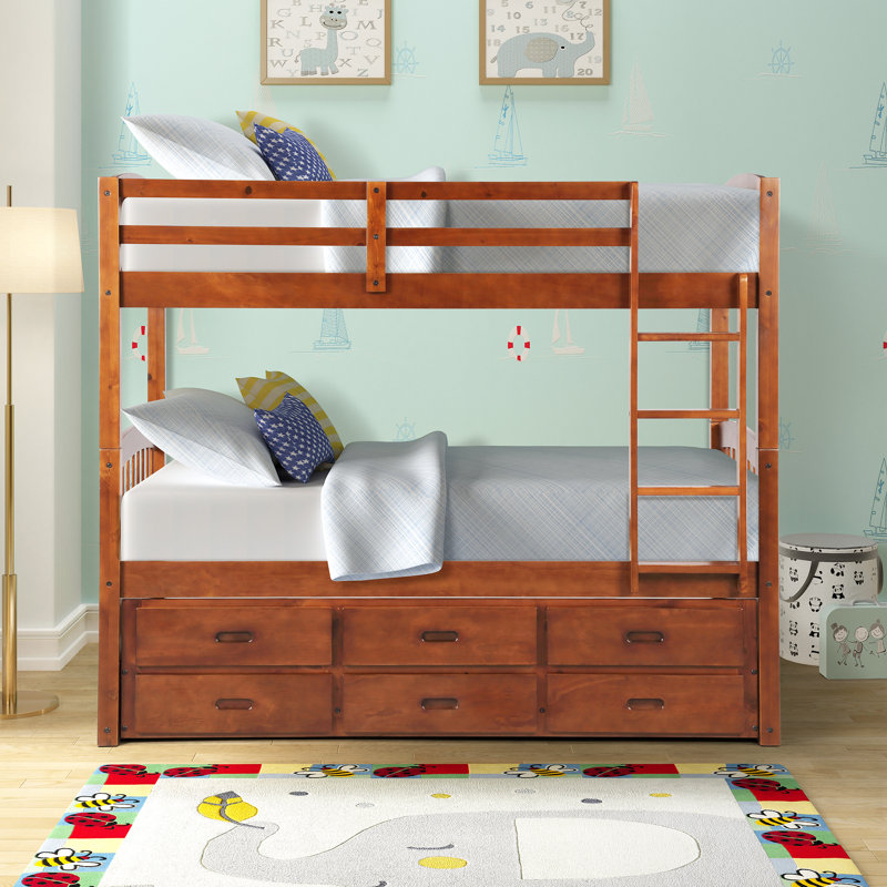 Harriet Bee Mcguinness Twin Over Twin Bunk Bed With Trundle And 3 Drawers Wayfair