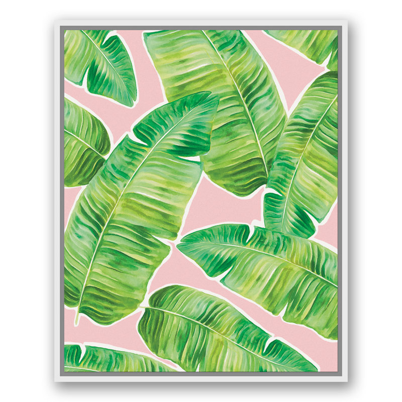 Bay Isle Home Green Palm Leaves On Pink Background Framed