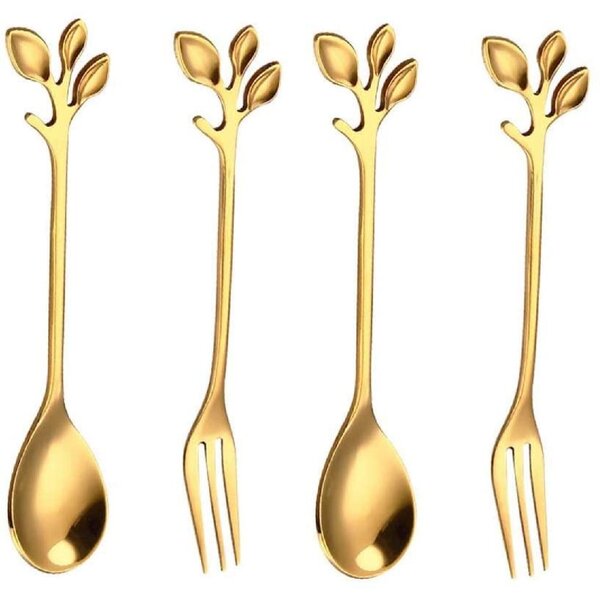 Rabbit Kitchenware 6PCS Stainless Steel Cutlery Set Coffee Spoons fork and Teaspoons,Elegant Spoons and Forks Set for Dessert Appetizer Cake,Safe in dishwasher. 