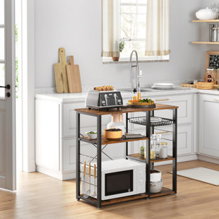 90 x 82 x 40cm 3-Tier Microwave Oven Cart Bakers Rack Kitchen Storage Shelves Stand Stand Storage Cart Workstation Shelf 