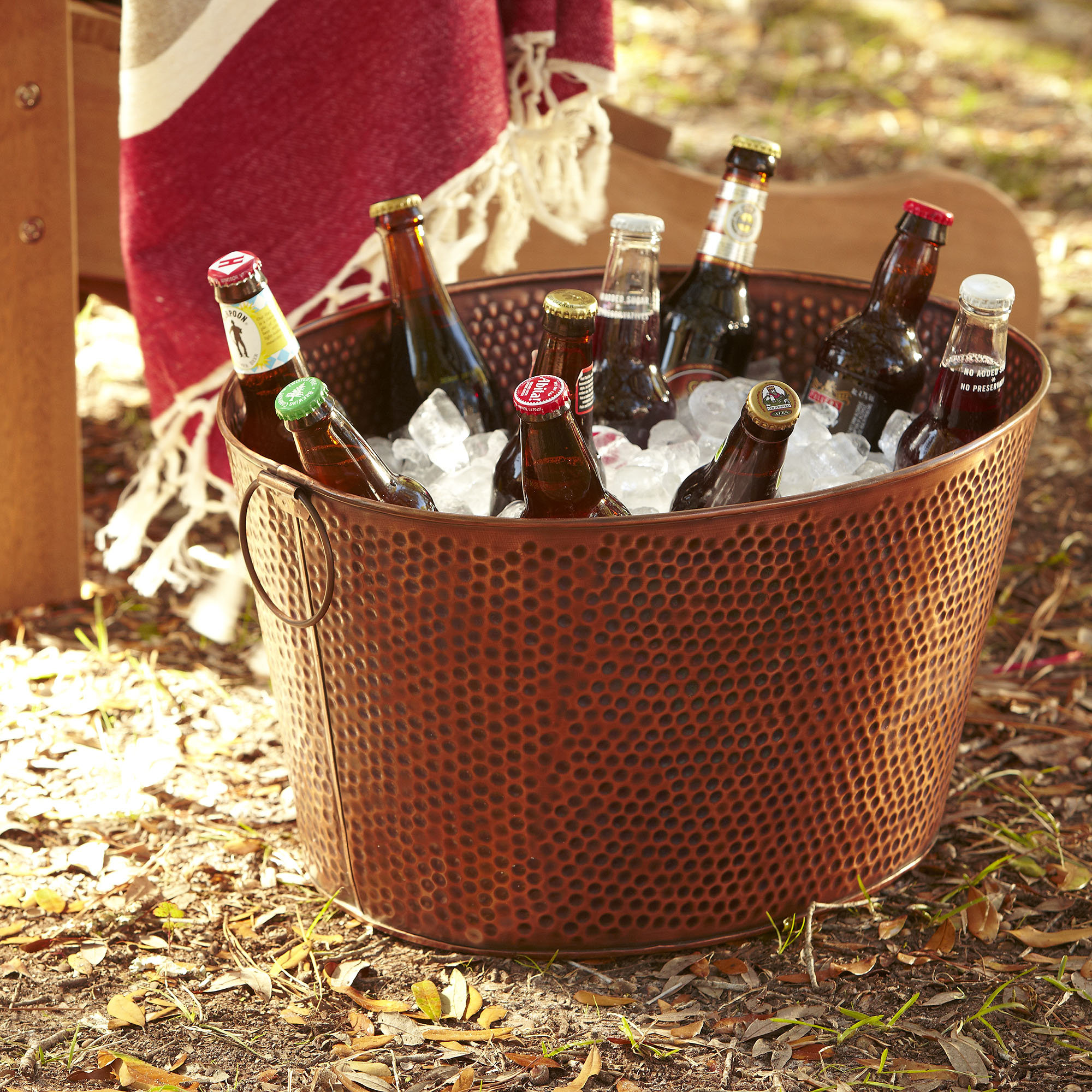 Large Copper Finish Floral Embossed Champagne Wine Bottle Ice Bucket Cooler Tub