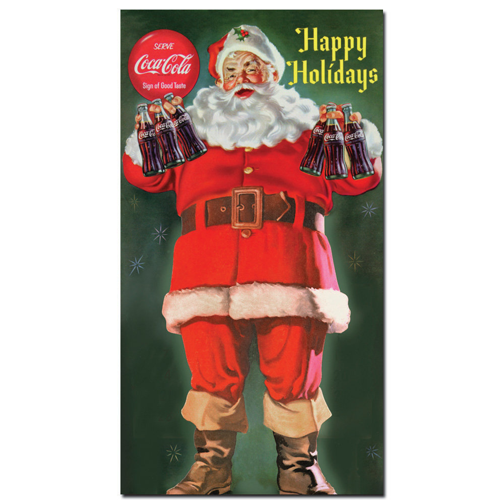 Trademark Art Coke Santa Holding 6 Pack Of Coca Cola - Print on Canvas ...