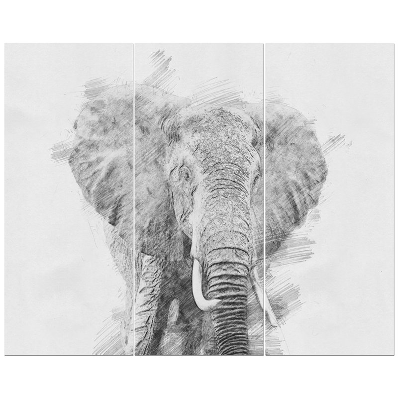 East Urban Home Black And White Elephant Sketch Oil Painting