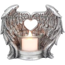 Voltive Candle Holder Night Light Angel Wings Resin and Glass Tea Light 