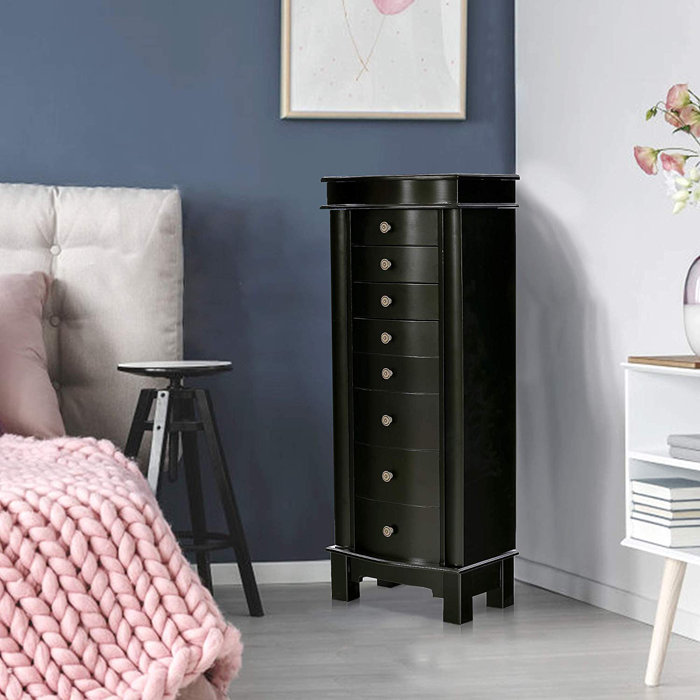 Red Barrel Studio Jewelry Cabinet With Mirror Cambered Front