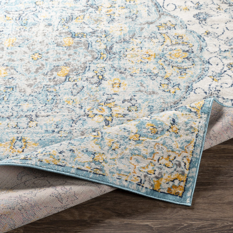 Bungalow Rose Leaver Floral Light Blue Yellow Area Rug Reviews Wayfair