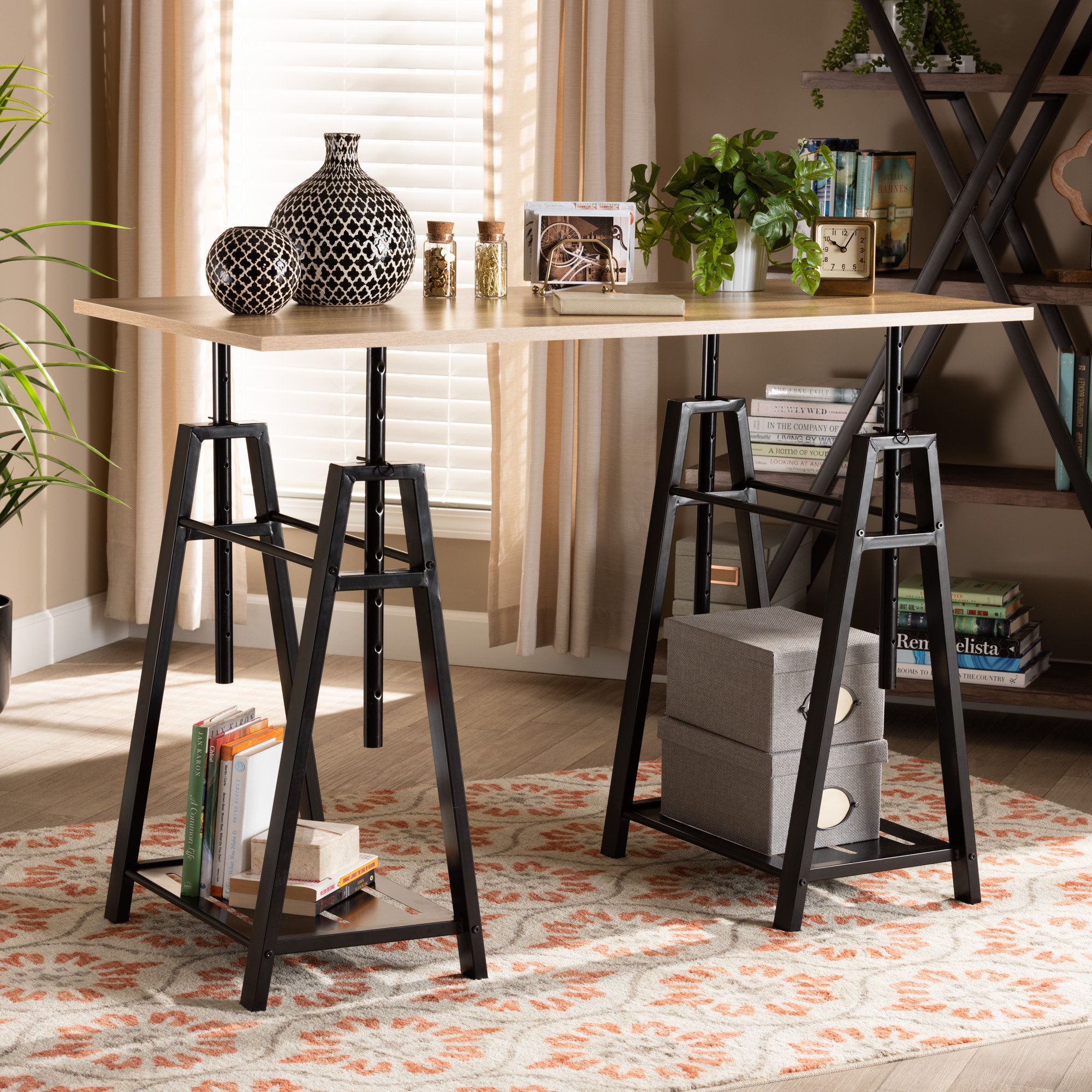 17 Stories Keshawn Modern And Industrial Light Oak Finished Wood And Black Metal Height Adjustable Desk Reviews Wayfair Ca